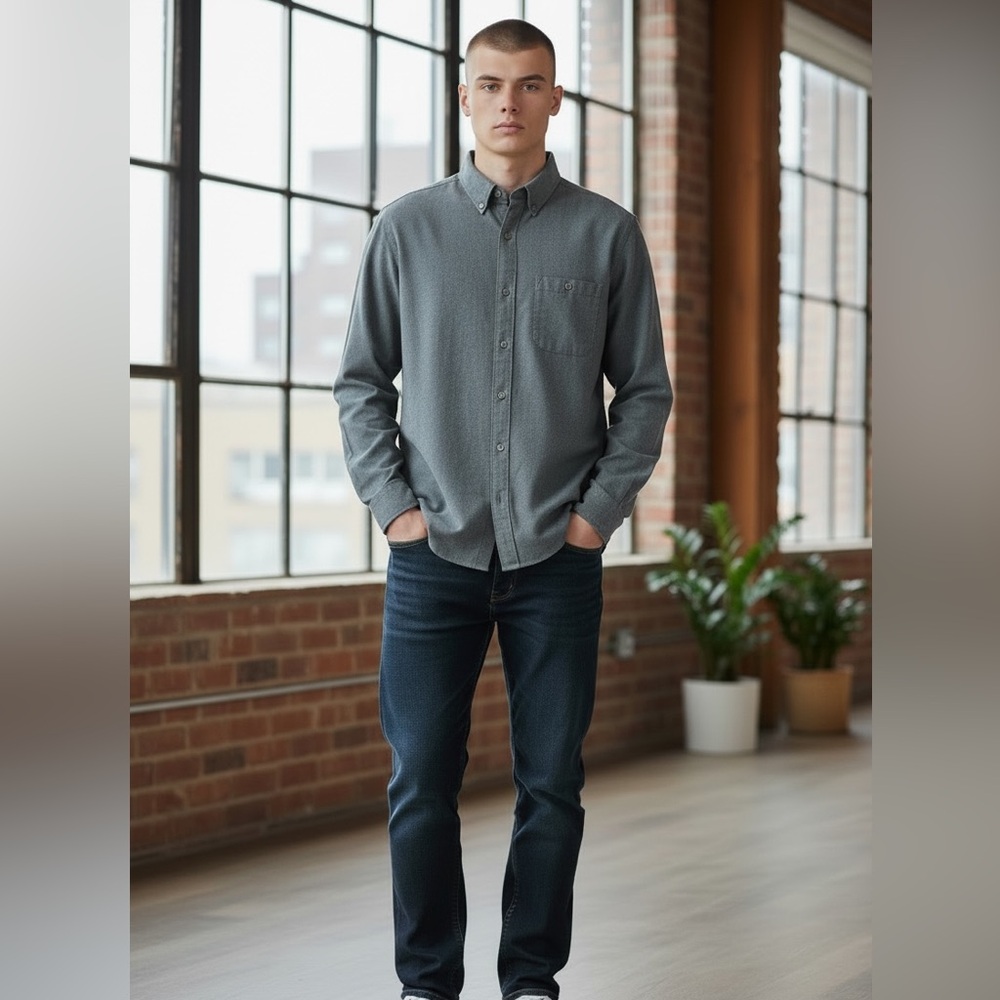NWT Eddie Bauer Blue-Grey Button-Up Flannel Shirt
